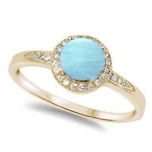 yellow gold plated halo natural larimar and cubic